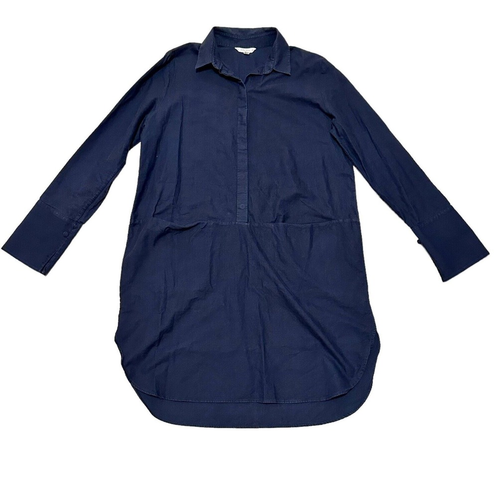 Stories Navy Blue Cotton Long Sleeve Button Front Tunic Shirt Dress Size‎ 8